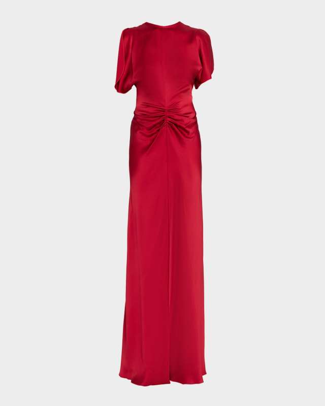 Gathered Waist Satin Gown